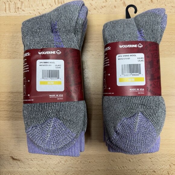 Wolverine Women's Wool Boot Socks sz M 6-9 Grey/Purple 2 Packs, 4 Pairs Total - Picture 2 of 5